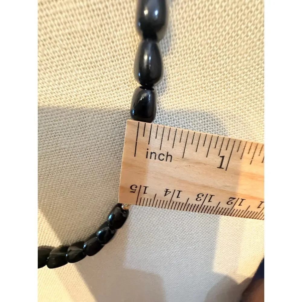 Vintage Black Bead Gold Tone Necklace 24”